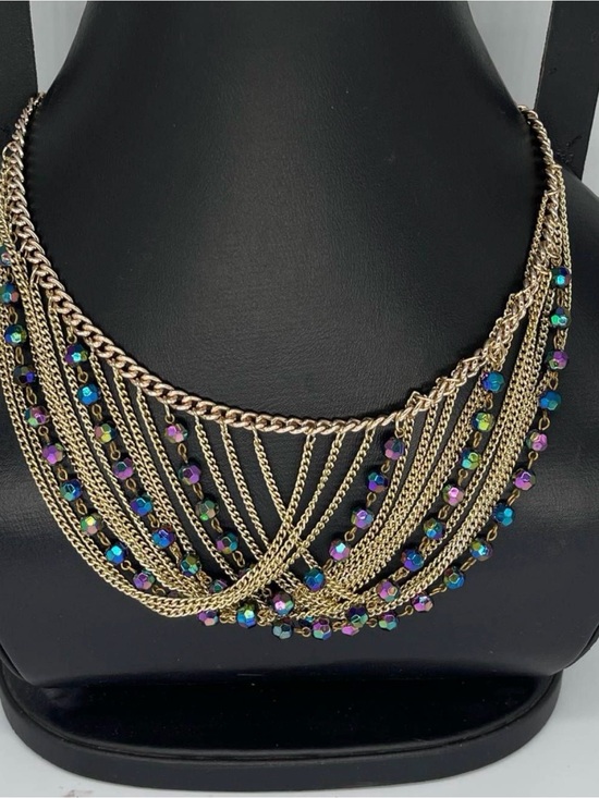 west germany Jewelry - Vintage West Germany Multi Strand Bib Necklace Aurora Borealis Glass Beads